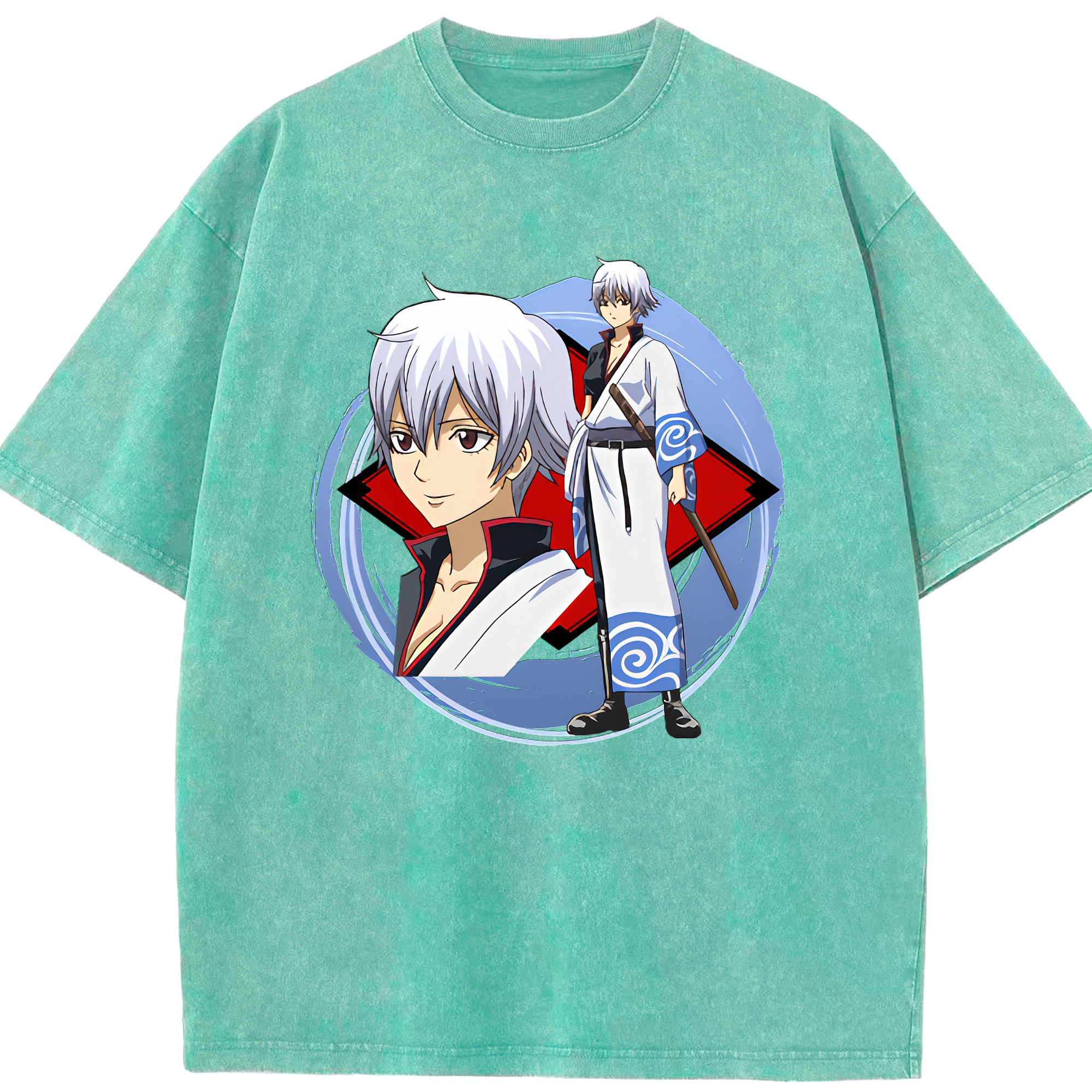 （画像用） ぎんたま 坂田銀時（さかたぎんとき） 神楽 志村新八（しむら しんぱち） GINTAMA Sakata Gintoki Kagura Shimura Shinpachi 綿100% ヴィンテージ風 半袖Tシャツ（フロントプリント）